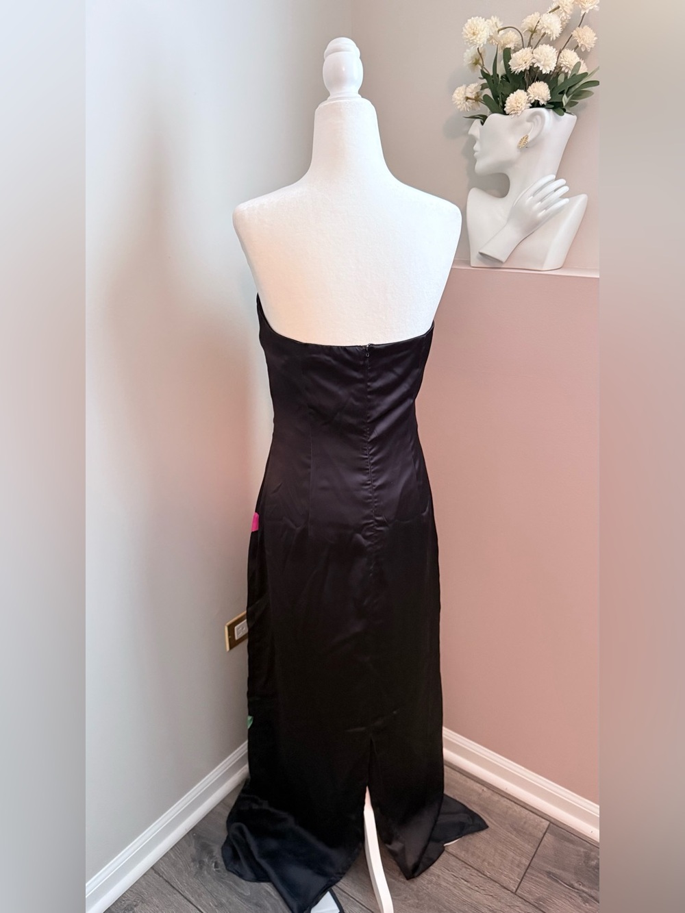 Fashion Nova Luxe Women’s Small Strapless Black Maxi Vacation Dress Pink Floral - Picture 7 of 7